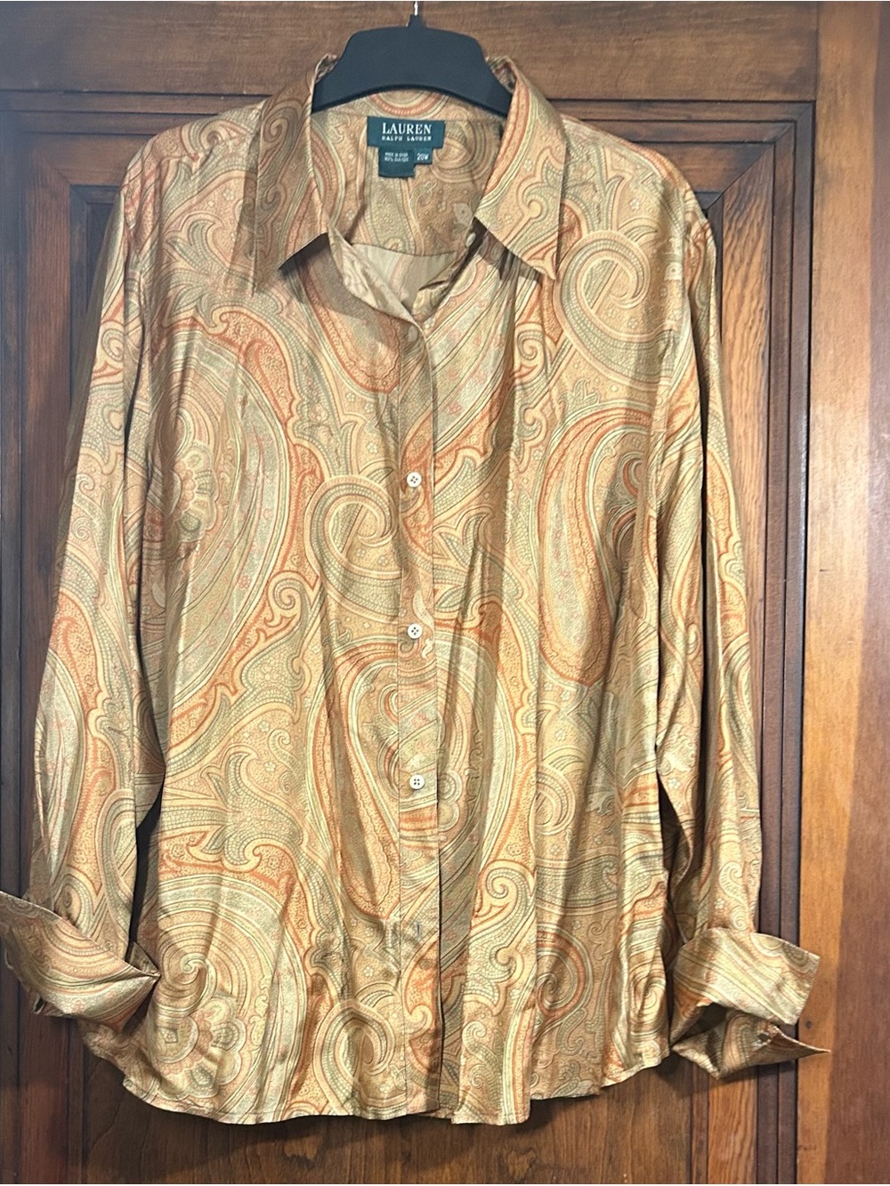 Lauren Ralph Lauren 100% Silk Paisley Button Up Blouse 20W - Picture 6 of 9